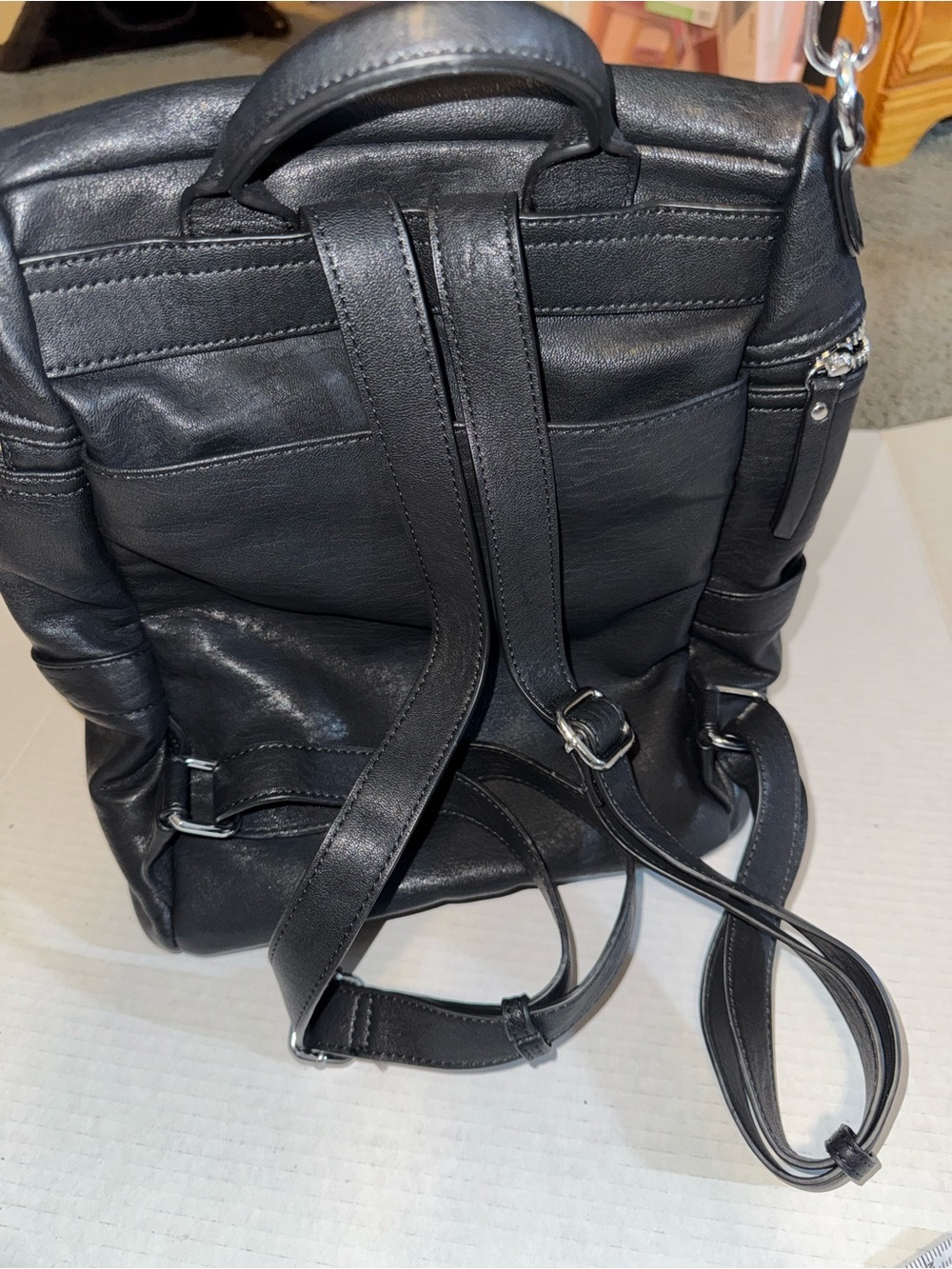 Miztique Black Leather Backpack with Silver Hardware - Picture 3 of 4